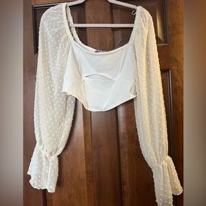 Urban Outfitters Cream Polka Dot Sheer Sleeve Blouse